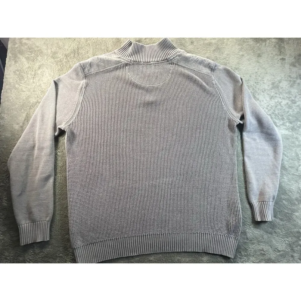 Tommy Bahama Men’s XL Gray Waffle Knit 1/4 Zip Cotton Mock Neck Sweater Pullover